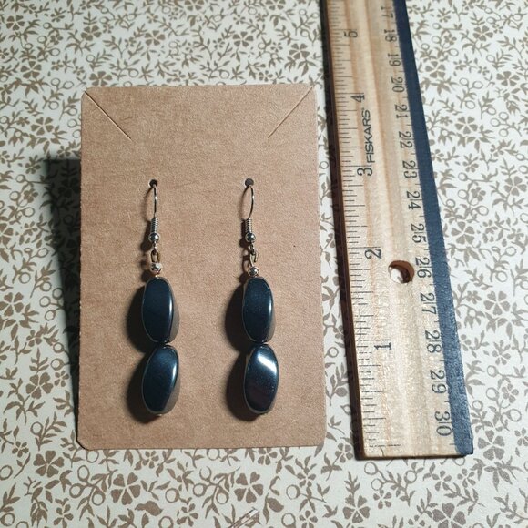 Hematite Drop Earrings Silver Hooks Fashion Women Healing Stone Natural Earth - Picture 2 of 3